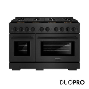 ZLINE 48 in. 6.7 cu. ft. Paramount Gas Range with 8 Burner DuoPro™ Cooktop and Dual Ovens in Black Satin Stainless Steel, Open Box-Great Condition main image.