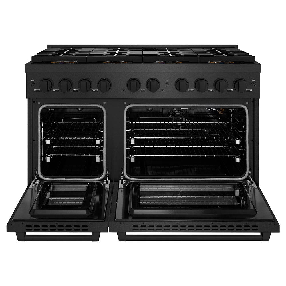 ZLINE 48 in. 6.7 cu. ft. Paramount Gas Range with 8 Burner DuoPro™ Cooktop and Dual Ovens in Black Satin Stainless Steel, Open Box-Good Condition