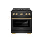 ZLINE Autograph Edition 30 in. 4.2 cu. ft. Paramount Gas Range with 4 Burner DuoPro™ Cooktop and Convection Gas Oven in Black Satin Stainless Steel and Champagne Bronze Accents (PSGRBSZ-30-CB) front.