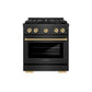 ZLINE Autograph Edition 30 in. 4.2 cu. ft. Paramount Gas Range with 4 Burner DuoPro™ Cooktop and Convection Gas Oven in Black Satin Stainless Steel and Champagne Bronze Accents, Open Box-Good Condition
