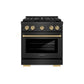 ZLINE Autograph Edition 30 in. 4.2 cu. ft. Paramount Gas Range with 4 Burner DuoPro™ Cooktop and Convection Gas Oven in Black Satin Stainless Steel and Champagne Bronze Accents, Open Box-Great Condition