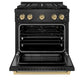 ZLINE Autograph Edition 30 in. 4.2 cu. ft. Paramount Gas Range with 4 Burner DuoPro™ Cooktop and Convection Gas Oven in Black Satin Stainless Steel and Champagne Bronze Accents, Open Box-Good Condition