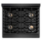 ZLINE Autograph Edition 30 in. 4.2 cu. ft. Paramount Gas Range with 4 Burner DuoPro™ Cooktop and Convection Gas Oven in Black Satin Stainless Steel and Champagne Bronze Accents (PSGRBSZ-30-CB) top-down, above cooktop.
