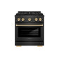 ZLINE Autograph Edition 30 in. 4.2 cu. ft. Paramount Gas Range with 4 Burner DuoPro™ Cooktop and Convection Gas Oven in Black Satin Stainless Steel and Polished Gold Accents, Open Box-Good Condition