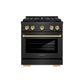 ZLINE Autograph Edition 30 in. 4.2 cu. ft. Paramount Gas Range with 4 Burner DuoPro™ Cooktop and Convection Gas Oven in Black Satin Stainless Steel and Polished Gold Accents, Open Box-Great Condition