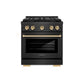ZLINE Autograph Edition 30 in. 4.2 cu. ft. Paramount Gas Range with 4 Burner DuoPro™ Cooktop and Convection Gas Oven in Black Satin Stainless Steel and Polished Gold Accents (PSGRBSZ-30-G) front.