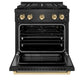ZLINE Autograph Edition 30 in. 4.2 cu. ft. Paramount Gas Range with 4 Burner DuoPro™ Cooktop and Convection Gas Oven in Black Satin Stainless Steel and Polished Gold Accents, Open Box-Great Condition