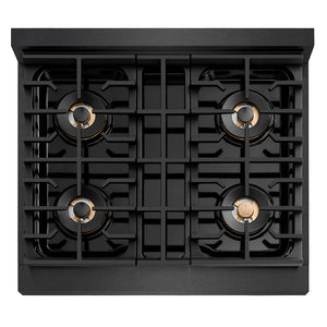 ZLINE Autograph Edition 30 in. 4.2 cu. ft. Paramount Gas Range with 4 Burner DuoPro™ Cooktop and Convection Gas Oven in Black Satin Stainless Steel and Polished Gold Accents, Open Box-Good Condition