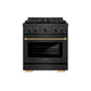 ZLINE Designer Collection 30 in. 4.2 cu. ft. Paramount Gas Range with 4 Burner DuoPro™ Cooktop and Convection Gas Oven in Black Satin Stainless Steel with Matte Black and Champagne Bronze Accents, Open Box-Good Condition