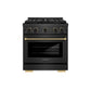 ZLINE Designer Collection 30 in. 4.2 cu. ft. Paramount Gas Range with 4 Burner DuoPro™ Cooktop and Convection Gas Oven in Black Satin Stainless Steel with Matte Black and Champagne Bronze Accents, Open Box-Great Condition