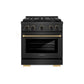 ZLINE Designer Collection 30 in. 4.2 cu. ft. Paramount Gas Range with 4 Burner DuoPro™ Cooktop and Convection Gas Oven in Black Satin Stainless Steel with Matte Black and Champagne Bronze Accents (PSGRBSZ-30-MBCB) front.