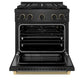 ZLINE Designer Collection 30 in. 4.2 cu. ft. Paramount Gas Range with 4 Burner DuoPro™ Cooktop and Convection Gas Oven in Black Satin Stainless Steel with Matte Black and Champagne Bronze Accents, Open Box-Great Condition