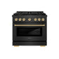 ZLINE Autograph Edition 36 in. 5.2 cu. ft. Paramount Gas Range with 6 Burner DuoPro™ Cooktop and Convection Gas Oven in Black Satin Stainless Steel and Champagne Bronze Accents, Open Box-Good Condition