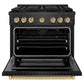 ZLINE Autograph Edition 36 in. 5.2 cu. ft. Paramount Gas Range with 6 Burner DuoPro™ Cooktop and Convection Gas Oven in Black Satin Stainless Steel and Champagne Bronze Accents, Open Box-Good Condition