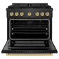 ZLINE Autograph Edition 36 in. 5.2 cu. ft. Paramount Gas Range with 6 Burner DuoPro™ Cooktop and Convection Gas Oven in Black Satin Stainless Steel and Champagne Bronze Accents, Open Box-Great Condition