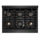 ZLINE Autograph Edition 36 in. 5.2 cu. ft. Paramount Gas Range with 6 Burner DuoPro™ Cooktop and Convection Gas Oven in Black Satin Stainless Steel and Champagne Bronze Accents (PSGRBSZ-36-CB) top-down, above cooktop.