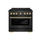 ZLINE Autograph Edition 36 in. 5.2 cu. ft. Paramount Gas Range with 6 Burner DuoPro™ Cooktop and Convection Gas Oven in Black Satin Stainless Steel and Polished Gold Accents, Open Box-Good Condition
