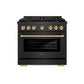 ZLINE Autograph Edition 36 in. 5.2 cu. ft. Paramount Gas Range with 6 Burner DuoPro™ Cooktop and Convection Gas Oven in Black Satin Stainless Steel and Polished Gold Accents, Open Box-Great Condition