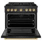 ZLINE Autograph Edition 36 in. 5.2 cu. ft. Paramount Gas Range with 6 Burner DuoPro™ Cooktop and Convection Gas Oven in Black Satin Stainless Steel and Polished Gold Accents, Open Box-Great Condition