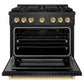 ZLINE Autograph Edition 36 in. 5.2 cu. ft. Paramount Gas Range with 6 Burner DuoPro™ Cooktop and Convection Gas Oven in Black Satin Stainless Steel and Polished Gold Accents, Open Box-Good Condition