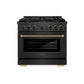 ZLINE Designer Collection 36 in. 5.2 cu. ft. Paramount Gas Range with 6 Burner DuoPro™ Cooktop and Convection Gas Oven in Black Satin Stainless Steel with Matte Black and Champagne Bronze Accents, Open Box-Good Condition
