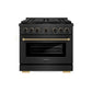 ZLINE Designer Collection 36 in. 5.2 cu. ft. Paramount Gas Range with 6 Burner DuoPro™ Cooktop and Convection Gas Oven in Black Satin Stainless Steel with Matte Black and Champagne Bronze Accents (PSGRBSZ-36-MBCB) front.