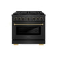ZLINE Designer Collection 36 in. 5.2 cu. ft. Paramount Gas Range with 6 Burner DuoPro™ Cooktop and Convection Gas Oven in Black Satin Stainless Steel with Matte Black and Champagne Bronze Accents, Open Box-Great Condition