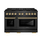 ZLINE Autograph Edition 48 in. 6.7 cu. ft. Paramount Gas Range with 8 Burner DuoPro™ Cooktop and Dual Ovens in Black Satin Stainless Steel and Champagne Bronze Accents (PSGRBSZ-48-CB) front.
