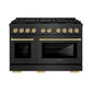 ZLINE Autograph Edition 48 in. 6.7 cu. ft. Paramount Gas Range with 8 Burner DuoPro™ Cooktop and Dual Ovens in Black Satin Stainless Steel and Champagne Bronze Accents, Open Box-Good Condition