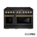 ZLINE Autograph Edition 48 in. 6.7 cu. ft. Paramount Gas Range with 8 Burner DuoPro™ Cooktop and Dual Ovens in Black Satin Stainless Steel and Polished Gold Accents, Open Box-Good Condition