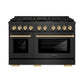 ZLINE Autograph Edition 48 in. 6.7 cu. ft. Paramount Gas Range with 8 Burner DuoPro™ Cooktop and Dual Ovens in Black Satin Stainless Steel and Polished Gold Accents, Open Box-Great Condition
