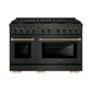 ZLINE Designer Collection 48 in. 6.7 cu. ft. Paramount Gas Range with 8 Burner DuoPro™ Cooktop and Dual Ovens in Black Satin Stainless Steel with Matte Black and Champagne Bronze Accents, Open Box-Great Condition