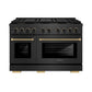 ZLINE Designer Collection 48 in. 6.7 cu. ft. Paramount Gas Range with 8 Burner DuoPro™ Cooktop and Dual Ovens in Black Satin Stainless Steel with Matte Black and Champagne Bronze Accents (PSGRBSZ-48-MBCB) front.