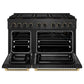 ZLINE Designer Collection 48 in. 6.7 cu. ft. Paramount Gas Range with 8 Burner DuoPro™ Cooktop and Dual Ovens in Black Satin Stainless Steel with Matte Black and Champagne Bronze Accents, Open Box-Good Condition