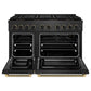 ZLINE Designer Collection 48 in. 6.7 cu. ft. Paramount Gas Range with 8 Burner DuoPro™ Cooktop and Dual Ovens in Black Satin Stainless Steel with Matte Black and Champagne Bronze Accents, Open Box-Great Condition