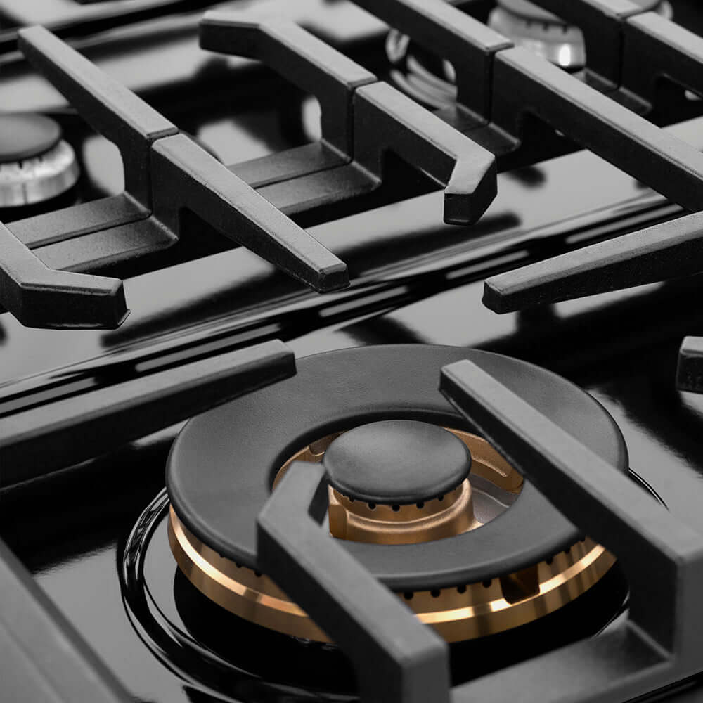 ZLINE 36 in. Paramount Gas Rangetop with 6 Burners and Porcelain Cooktop in Black Satin Stainless Steel (SRTBS-36) large burner.