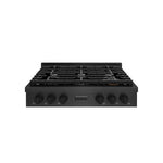 ZLINE 36 in. Paramount Gas Rangetop with 6 Burners and Porcelain Cooktop in Black Satin Stainless Steel (SRTBS-36) front.