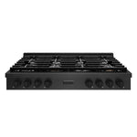 ZLINE 48 in. Paramount Gas Rangetop with 8 Burners and Porcelain Cooktop in Black Satin Stainless Steel (SRTBS-48) front.