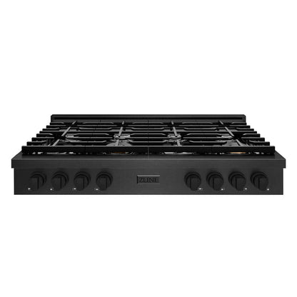 ZLINE 48 in. Paramount Gas Rangetop with 8 Burners and Porcelain Cooktop in Black Satin Stainless Steel (SRTBS-48) front.