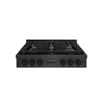 ZLINE 36 in. Paramount Gas Rangetop with 6 Brass Burners and Porcelain Cooktop in Black Satin Stainless Steel (SRTBS-BR-36) front.
