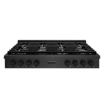 ZLINE 48 in. Paramount Gas Rangetop with 8 Brass Burners and Porcelain Cooktop in Black Satin Stainless Steel (SRTBS-BR-48) front.