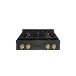 ZLINE Autograph Edition 30 in. Paramount Gas Rangetop with 4 Burners and Porcelain Cooktop in Black Satin Stainless Steel with Champagne Bronze Accents, Open Box-Good Condition