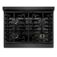 ZLINE Autograph Edition 30 in. Paramount Gas Rangetop with 4 Burners and Porcelain Cooktop in Black Satin Stainless Steel with Champagne Bronze Accents (SRTBSZ-30-CB) top-down, above cooktop.