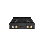 ZLINE Autograph Edition 30 in. Paramount Gas Rangetop with 4 Burners and Porcelain Cooktop in Black Satin Stainless Steel with Polished Gold Accents, Open Box-Good Condition