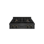 ZLINE Designer Collection 30 in. Paramount Gas Rangetop with 4 Burners in Black Satin Stainless Steel with Matte Black and Champagne Bronze Accents (SRTBSZ-30-MBCB) front.