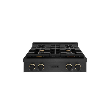 ZLINE Designer Collection 30 in. Paramount Gas Rangetop with 4 Burners in Black Satin Stainless Steel with Matte Black and Champagne Bronze Accents, Open Box-Great Condition