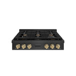 ZLINE Autograph Edition 36 in. Paramount Gas Rangetop with 6 Burners and Porcelain Cooktop in Black Satin Stainless Steel with Champagne Bronze Accents, Open Box-Good Condition