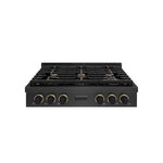 ZLINE Designer Collection 36 in. Paramount Gas Rangetop with 6 Burners in Black Satin Stainless Steel with Matte Black and Champagne Bronze Accents, Open Box-Good Condition