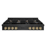 ZLINE Autograph Edition 48 in. Paramount Gas Rangetop with 8 Burners and Porcelain Cooktop in Black Satin Stainless Steel with Champagne Bronze Accents (SRTBSZ-48-CB) front.
