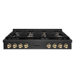 ZLINE Autograph Edition 48 in. Paramount Gas Rangetop with 8 Burners and Porcelain Cooktop in Black Satin Stainless Steel with Polished Gold Accents, Open Box-Good Condition